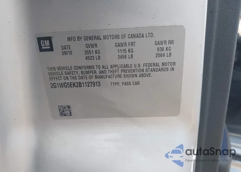 2011 Chevrolet Impala Lt z USA, uszkodzony, nr VIN 2G1WG5EK2B1127913